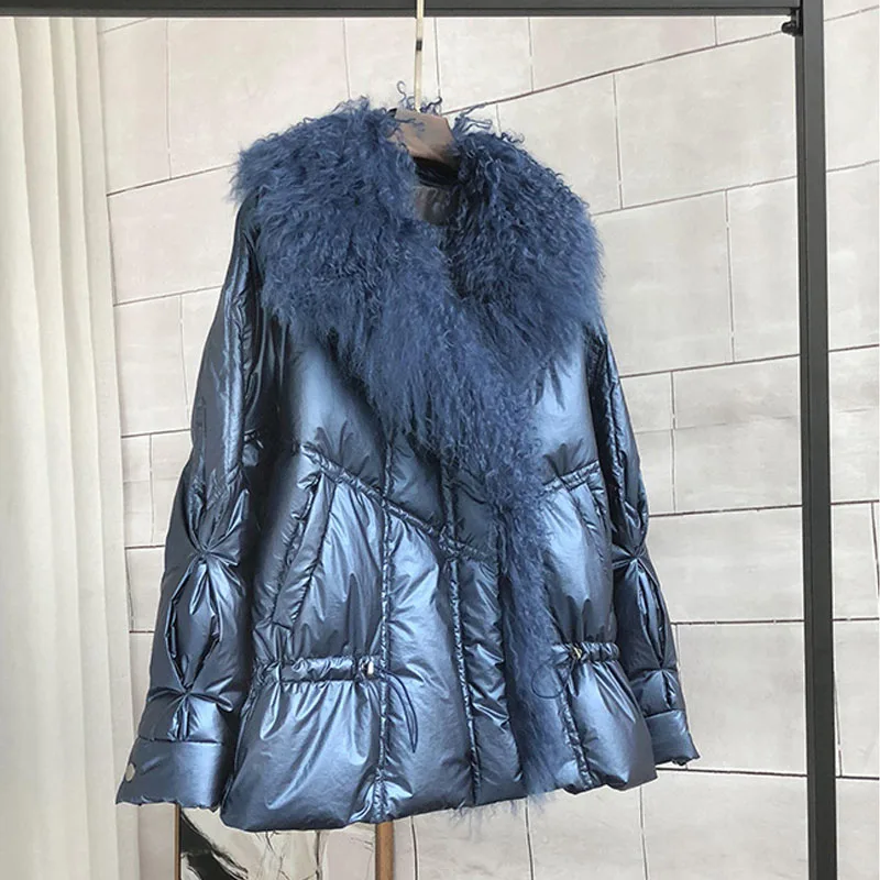 Воротник из натурального меха короткий пуховик женская уличная Утепленная