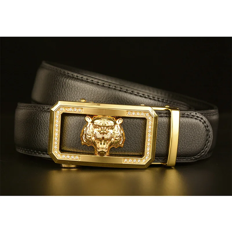 

News Mens Belts Genuine Leather Cowhide Hollow Out Tiger Head Automatic Buckle Matte Pattern Casual Belt Strap Belt For Male