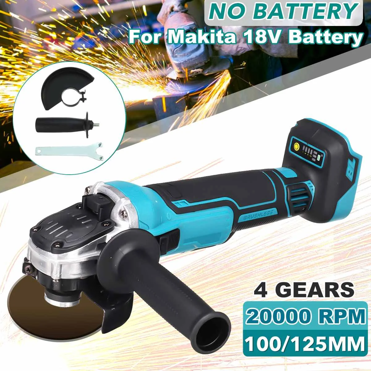 

Беспроводная угловая шлифовальная машина, 2000/100 мм, 18 в, 125 Вт