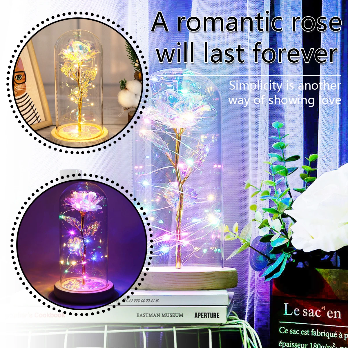 

Beauty And The Beast Rose Light 3 Lighting Modes LED Rose Flowers In Glass Artificial Gold Foil Galaxy Rose Lamp Battery Powered