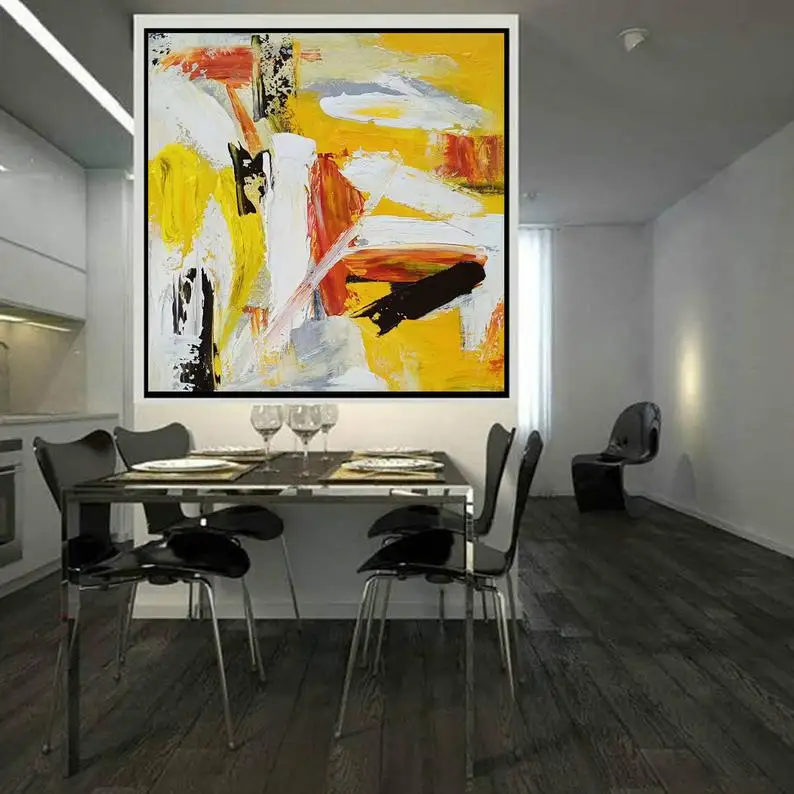 

Canvas Large Oil Painting Modern Extra Large Wall Art Abstract Yellow Christmas African Art Large Hand Painted Art Painting