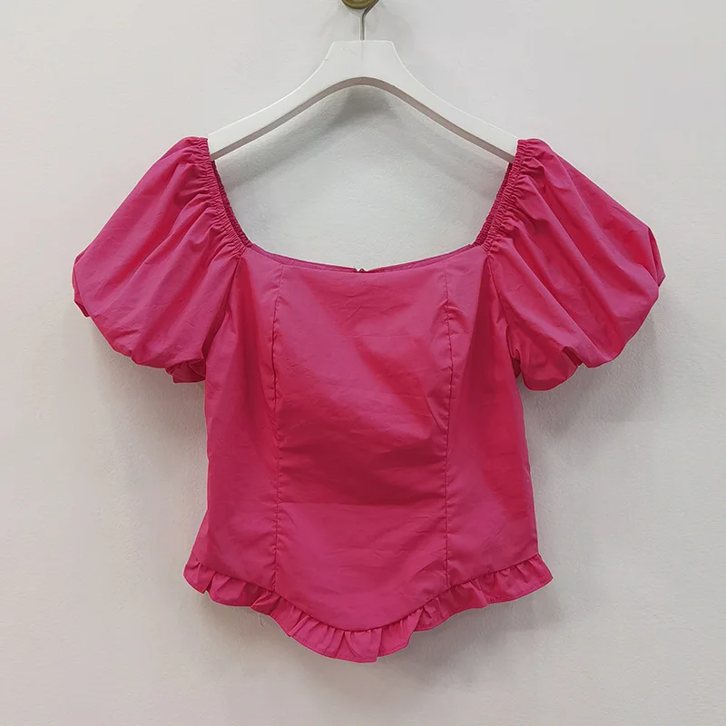 

2021 New Summer Slim Ladies Blouse Fashion Elegant Cotton Female Shirts Solid Color Casual High Quality Women Tops T869