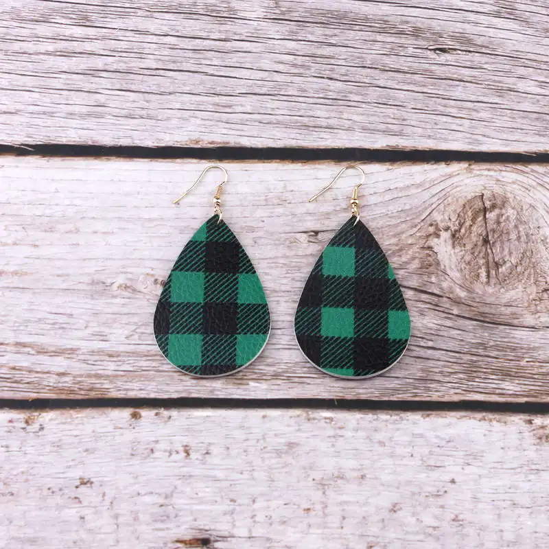 

ZWPON Cutout Teardrop Printed Plaid Leather Drop Earrings Basketball Sports Dangle Earrings National Flag Earrings for Woman