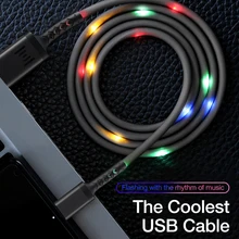 Genai USB Type C Voice Control Flash RGB LED Light Charging Cord For Samsung  Huawei Xiaomi Quick Charge Wire Data Cable Android