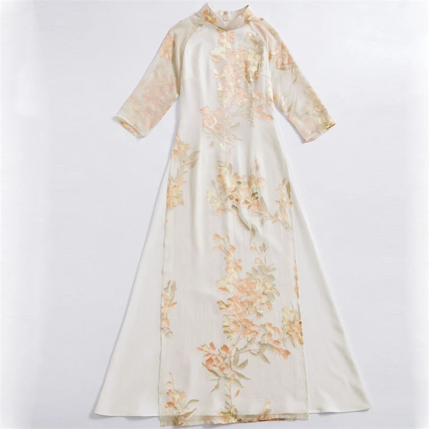 Женское традиционное платье Ципао элегантное с цветочным принтом из Вьетнама