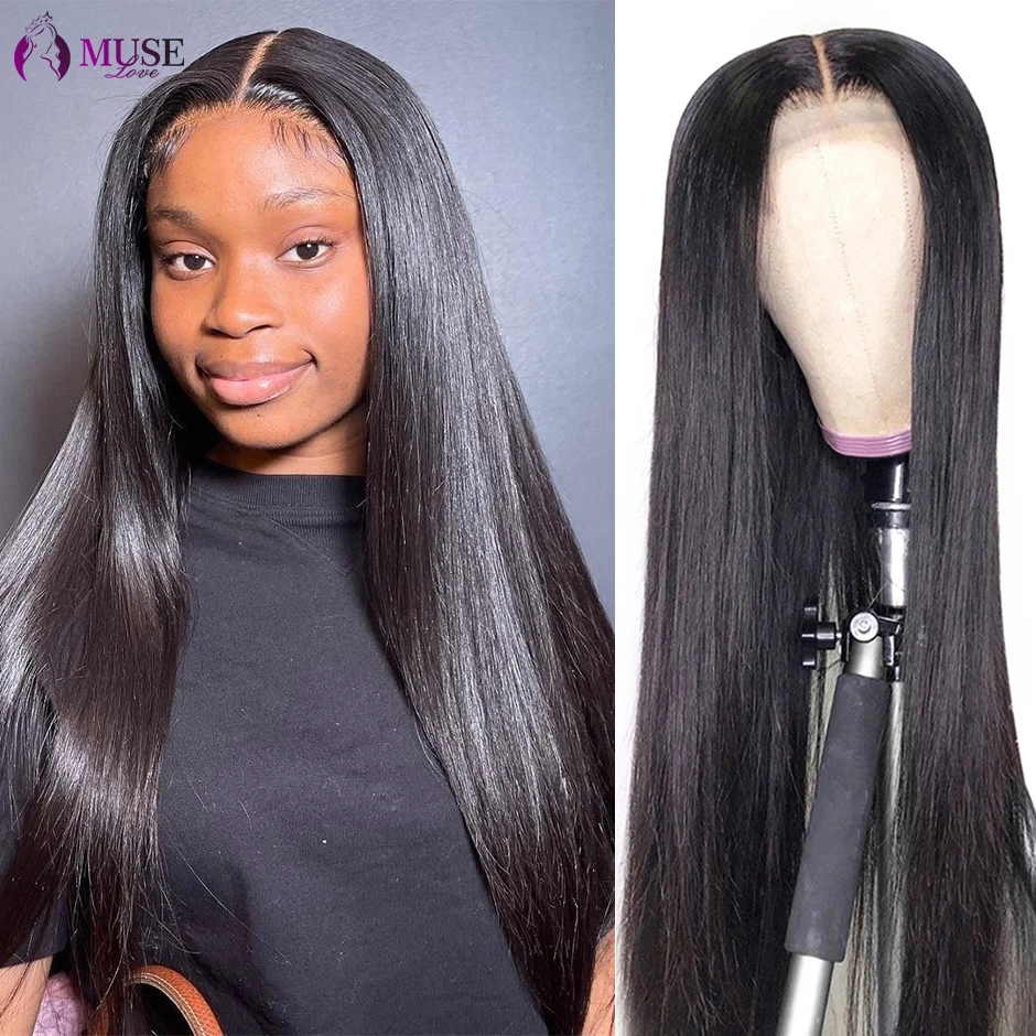 MUSE LOVE Straight Frontal Wig Preplucked 13x4 HD Transparent Lace Front Human Hair Wig For Black Women Indian Bone Straight Wig