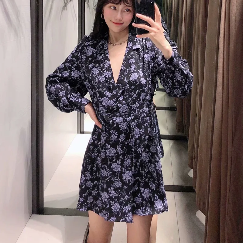 

LVWOMN Za Women Jumpsuit 2021 Vintage Print blazer-style Jumpsuit Chic Casual Lapel Long Sleeve Casual Jumpsuit Office Summer