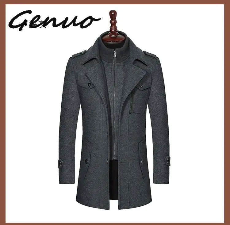 

Genuo New 2019 New Winter Wool Coat Slim Fit Jackets Fashion Outerwear Warm Man Casual Jacket Overcoat Pea Coat Plus Size M-XXXL