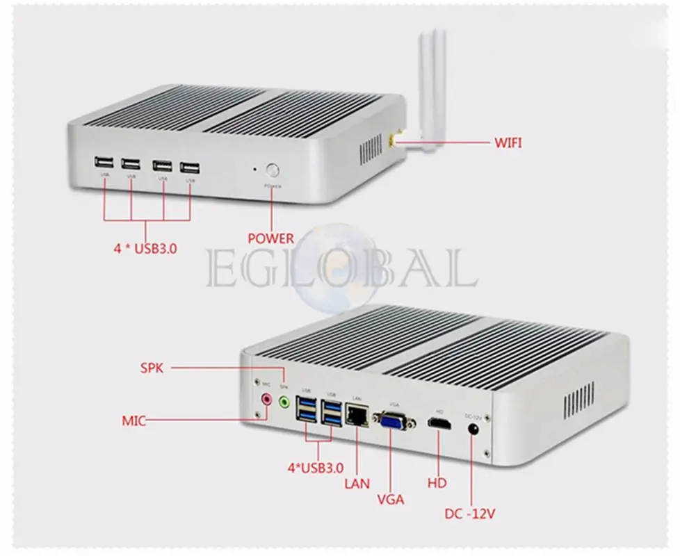 Процессор EGlobal fanless Мини ПК компьютер i7-7260U 16GB+ 128 GB/256 GB/512 GB Win10 двухъядерный процессор, 2* DDR4 Msata+ M.2+ 2," SATA HTPC Nuc VGA HDMI