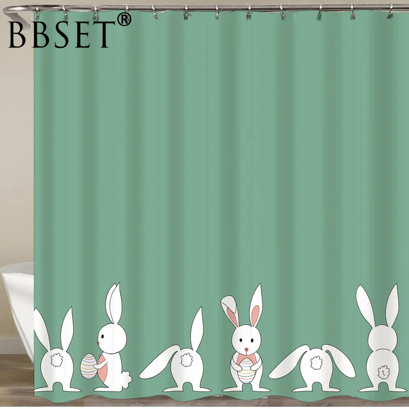 

Cartoon Shower Curtain Cute White Bunny Pattern Waterproof Multi-size Douchegordijn Kids Bathroom Decor with 12 Hooks