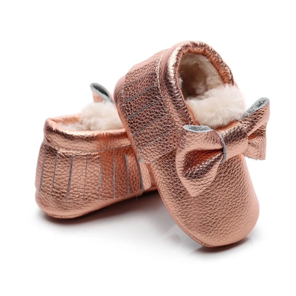 Зимние Утепленные Меховые Туфли для маленьких мальчиков и девочек Блестящие