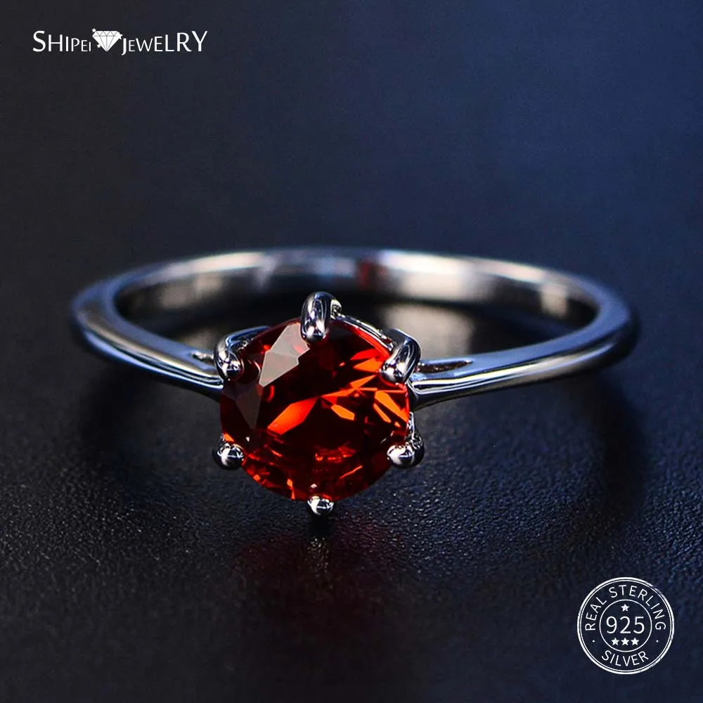 Red Shipei стерлингового серебра 925 пробы, круглые сапфировые кольца для женщин, изысканные ювелирные изделия, идеально вырезанные круглые драгоценные камни, кольцо обручальное Размер 4-12 - Цвет камня: Red