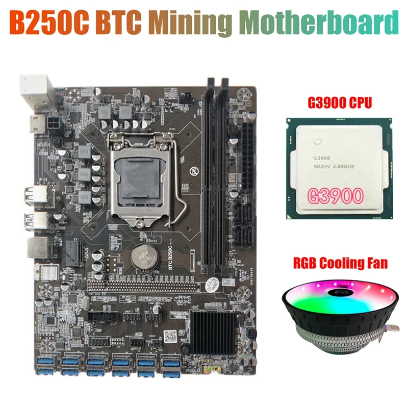 

Семейная материнская плата для майнинга с кулером RGB + ЦП G3900 12 PCIE в USB3.0 слот GPU LGA1151 поддержка DDR4 RAM для BTC