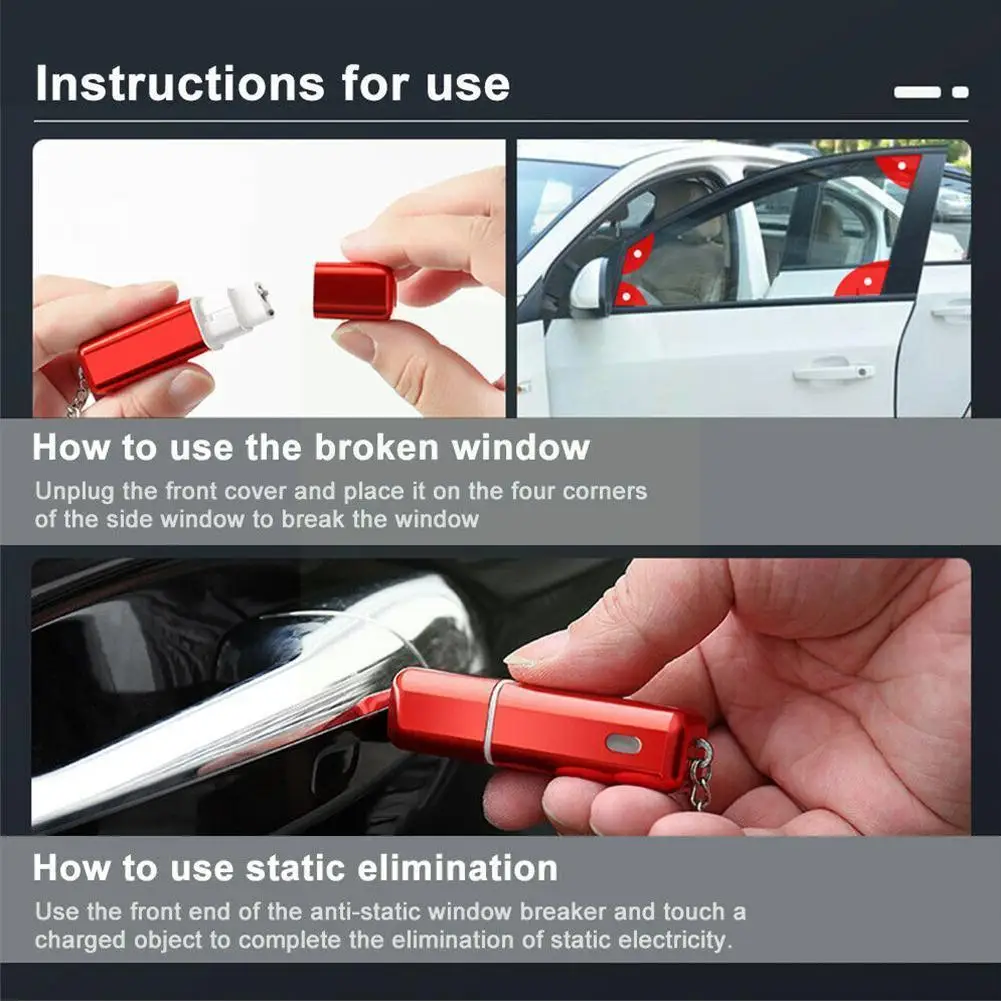 

Mini Car Emergency Safety Escape Hammer 2-in-1 Glass Keychains Accessories Static Eliminate Windbreaker Electricity Pendant P5U7