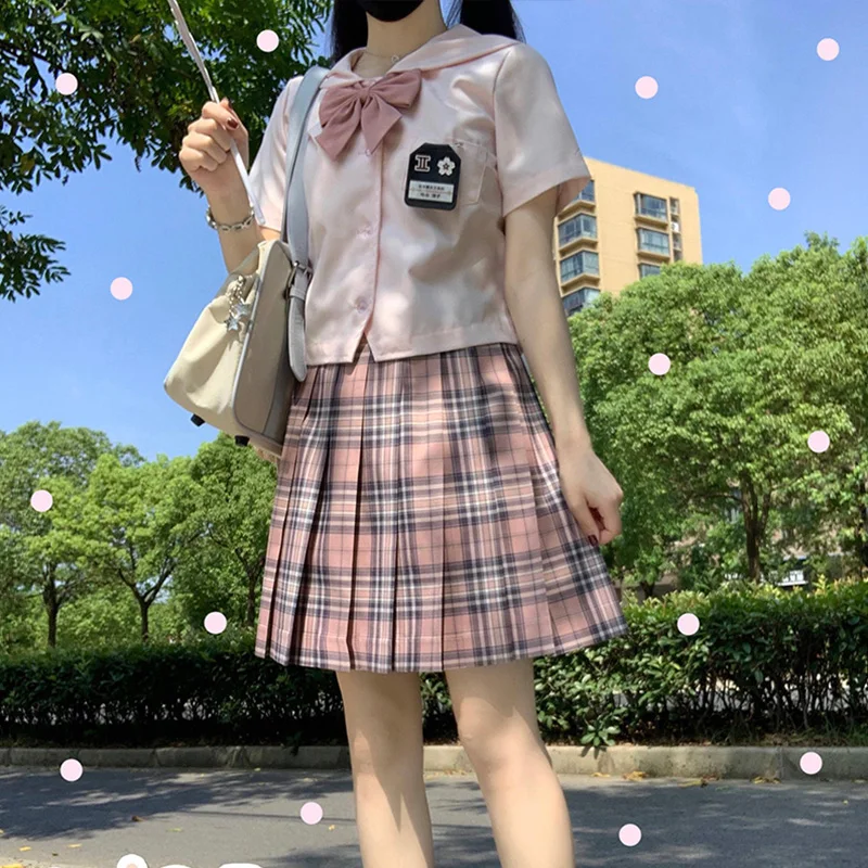 

[For Valentine's Day] Girl's Summer High Waist Pleated Skirts Plaid Skirts Women JK Uniforms Girl School Dress Students Cloths