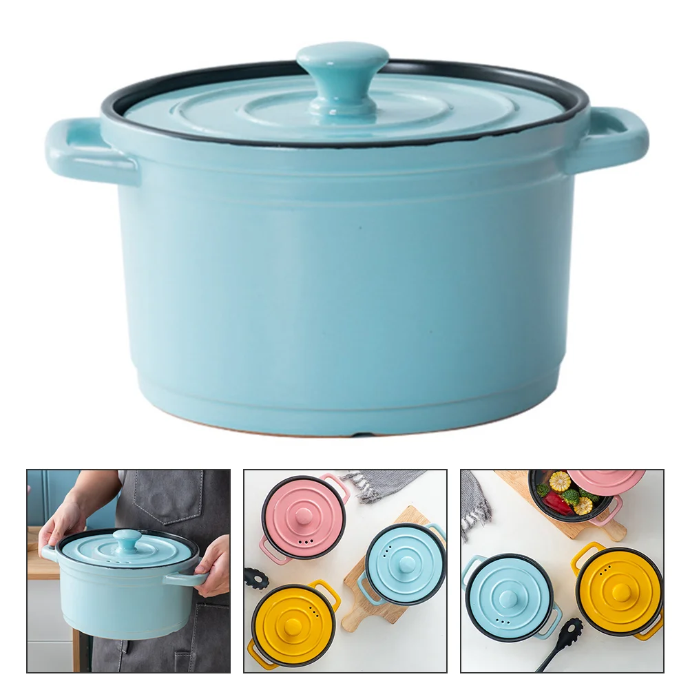 

1Pc Ceramic Soup Pot Casserole with Lid Stew Pot Ceramic Cookware for Home Use