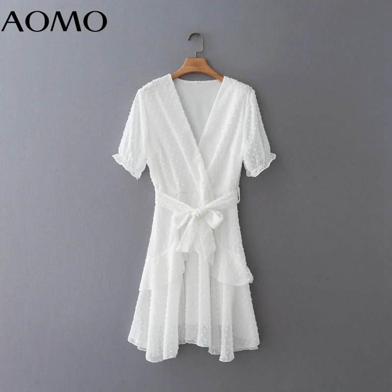 

Женское платье с вышивкой в горошек AOMO, белое винтажное офисное мини-платье с вырезом-лодочкой и длинным рукавом, модель 2M68A, 2022