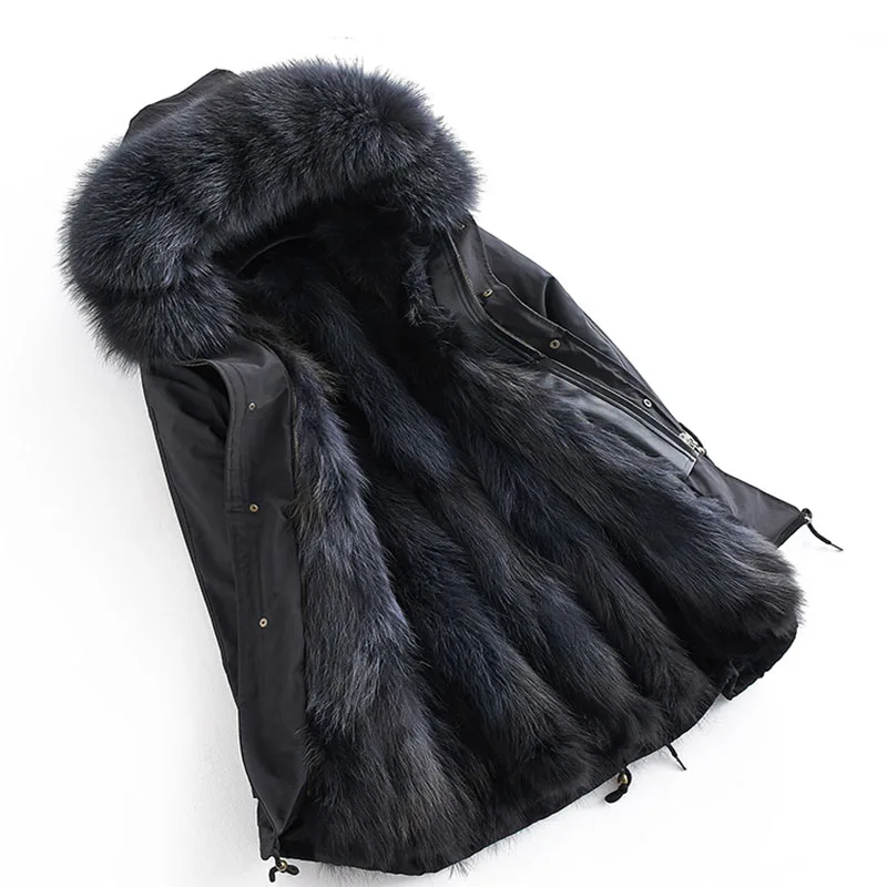 New Winter Coat Women Real Raccoon Fox Fur Liner Female Korean Parka Mid-length Coat Detachable Jacket Oversized Plus Size enlarge
