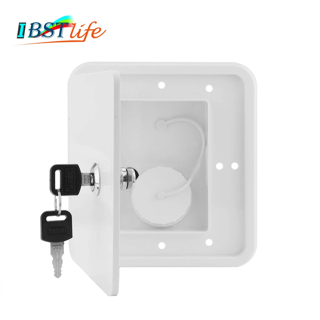 

White Gravity Water Inlet Accessories Square With Keys Hatch Cover Water Intake Lockable RV Trailer Caravan Plastic Parts