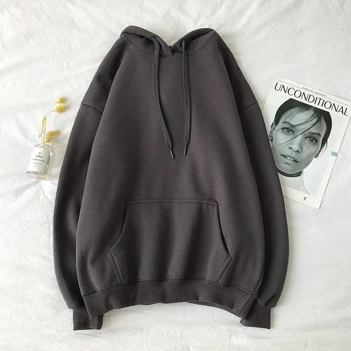 Liketkit мужские осенние зимние толстовки с капюшоном для мужчин и женщин, однотонный простой теплый пуловер с капюшоном, свободная уличная одежда для пар, 13 цветов - Цвет: Dark Gray