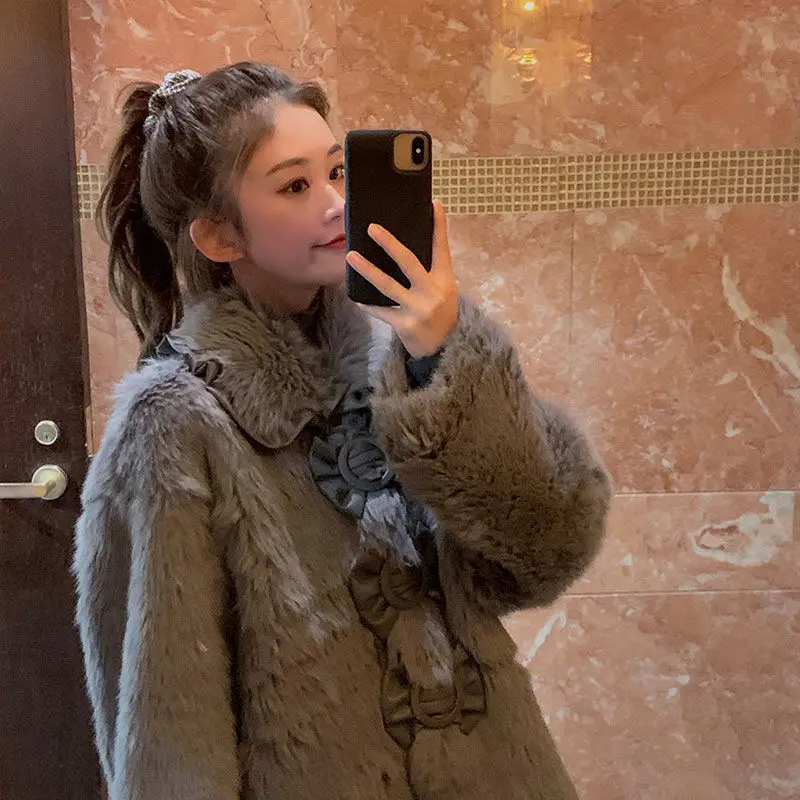 

Winter Coat Women 2020 New Solid Single Breasted Faux Rabbit Fur Jacket Warm Thick Fashion Loose Plush Ladies Coat Fluffy Jacket