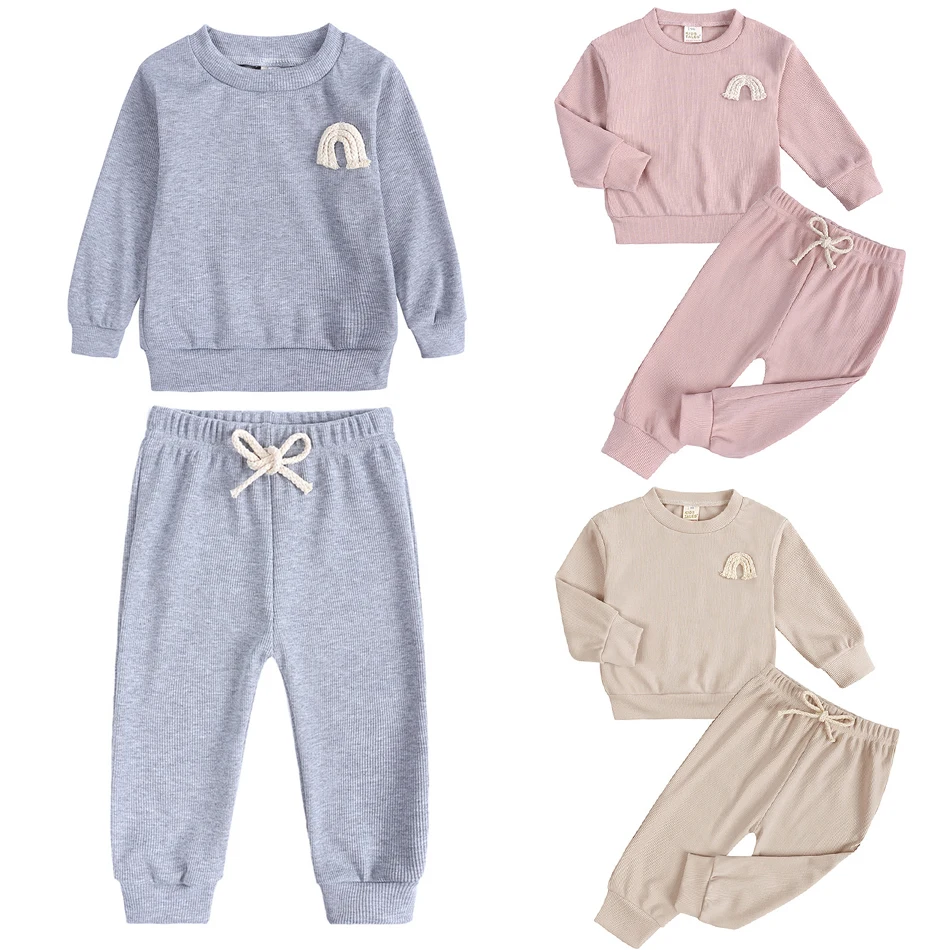 

Спортивный костюм для маленьких мальчиков, повседневная кофта с радужной вышивкой и спортивные штаны в рубчик, осень