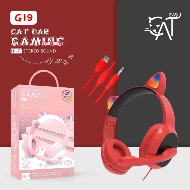 

New K9 Pink RGB Flash Light Cute Cat Ears Wired Headphone With Mic Control LED Girl Stereo Music Headset Gaming Headset Gift