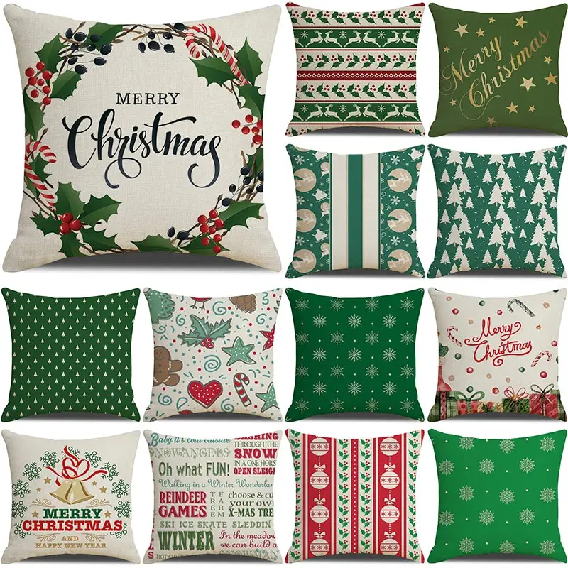 1 шт. Рождественская зеленая узорная хлопковая льняная Подушка Наволочка на