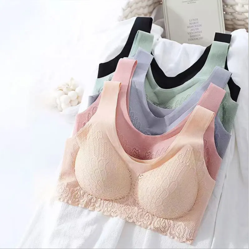 

3pcs Plus Size Latex Bra Seamless Bras for Women Underwear Push Up Bralette with Pad Vest Top Bra