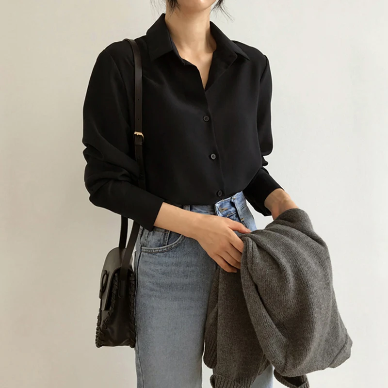 Рубашка Sungtin Женская Офисная с длинным рукавом Повседневная Блузка в Корейском