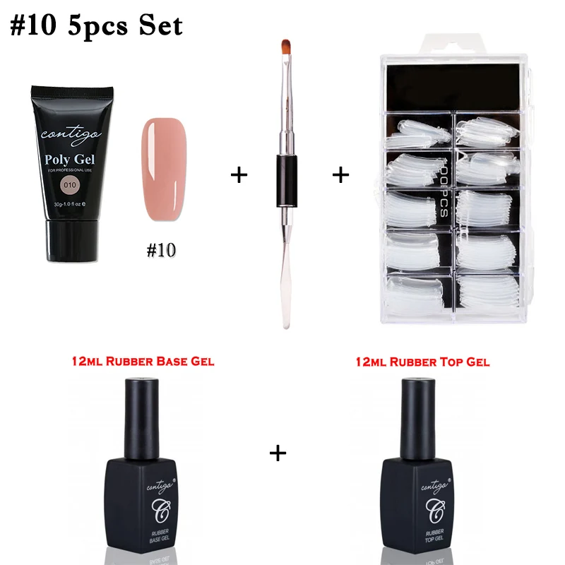 010-5pcs Набор из полигеля Contigo для наращивания ногтей, полигель, 10 цветов, набор УФ-акриловых гелей для ногтей, резиновая основа и верхнее покрытие для дизайна ногтей, решение для скольжения - Цвет: 010-5pcs