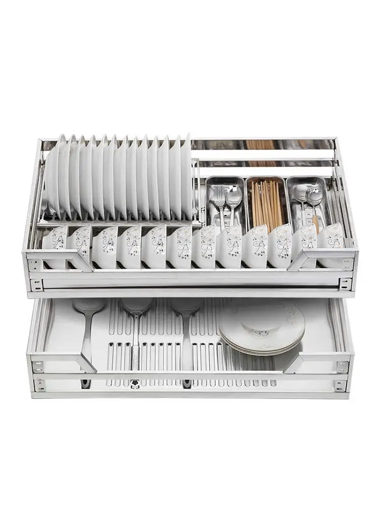 Вытяжная корзина кухонный шкаф из нержавеющей стали 304 двойной буферный ящик