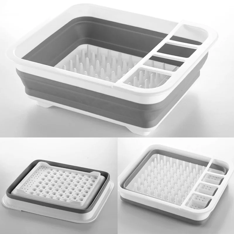 

Folding Dish Cup Rack Set Drying Drain Kitchen Storage Shelf Bowl Tableware Portable Dinnerware Kitchen Accessories Organizer