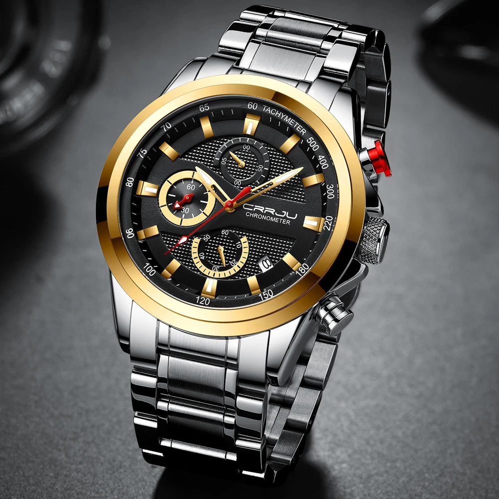 

Relogio Masculino CRRJU Fashion Quartz Men Watches Mens Ultra Thin Business Clock Mens Multifunction Waterproof Watch