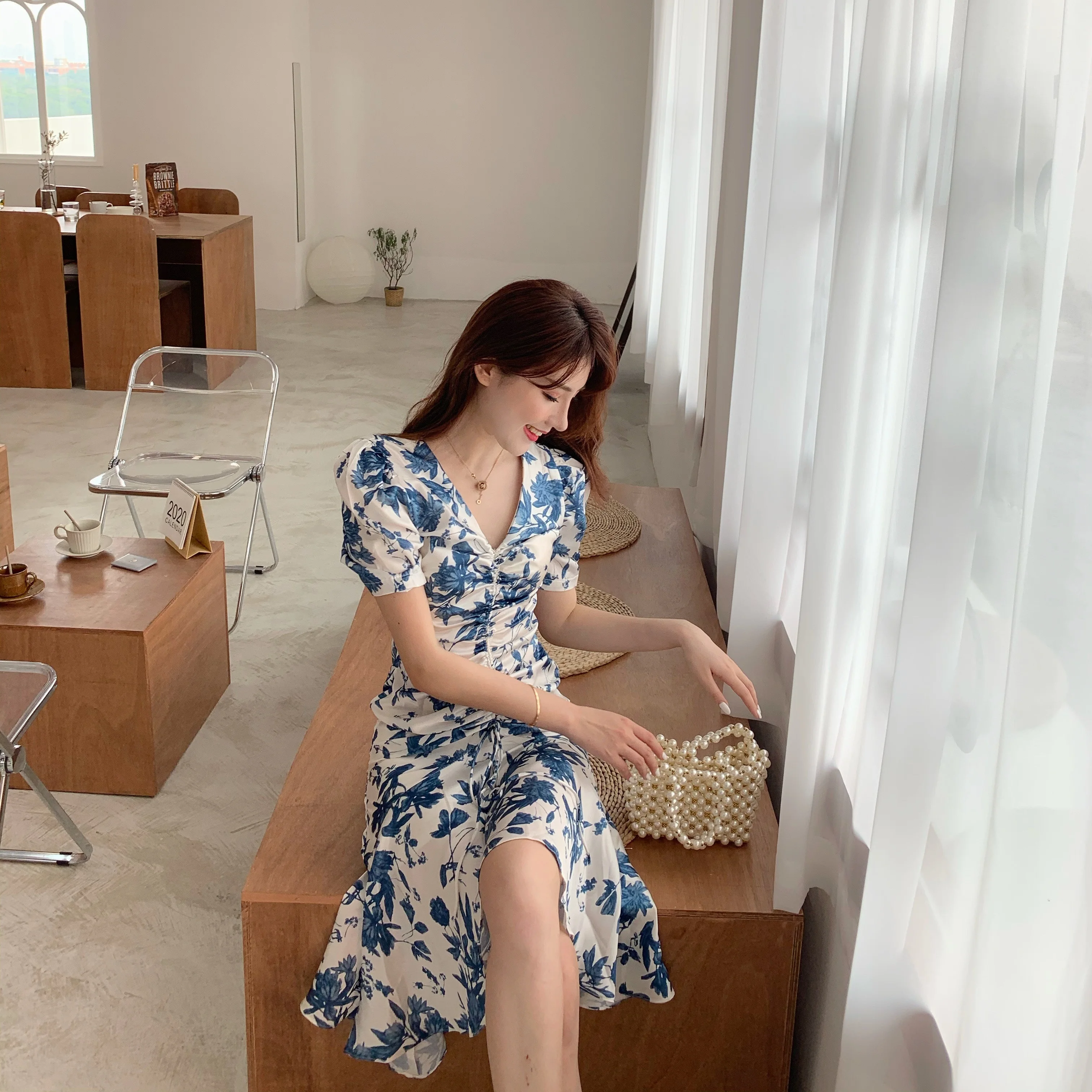 

Elegant Floral Print Vestidos Women Pencil Dress Summer Sexy V-neck Party Beach Short Sleeve Bohemian Vacation Dresses Female