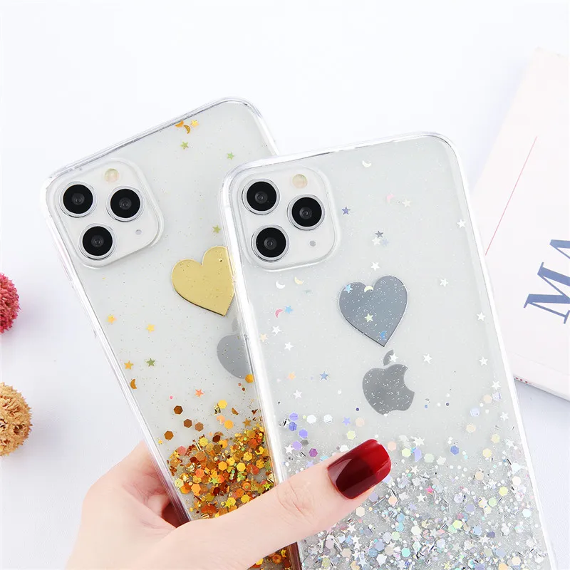 Moskado Glod Фольга Блеск Любовь Сердце чехол для телефона iPhone 11 Pro Max X XR Xs 6 6s 7 8 Plus