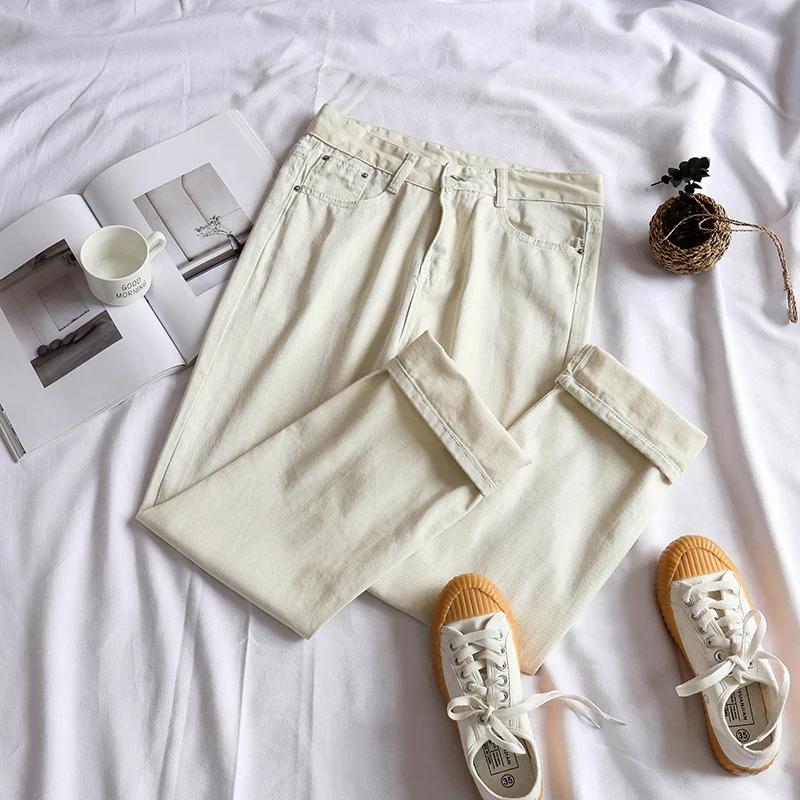 

Джинсы женские персиковые однотонные, модные брюки из денима с высокой талией, прямые штаны, брюки МОМ, абрикосового цвета, весна-лето 2021