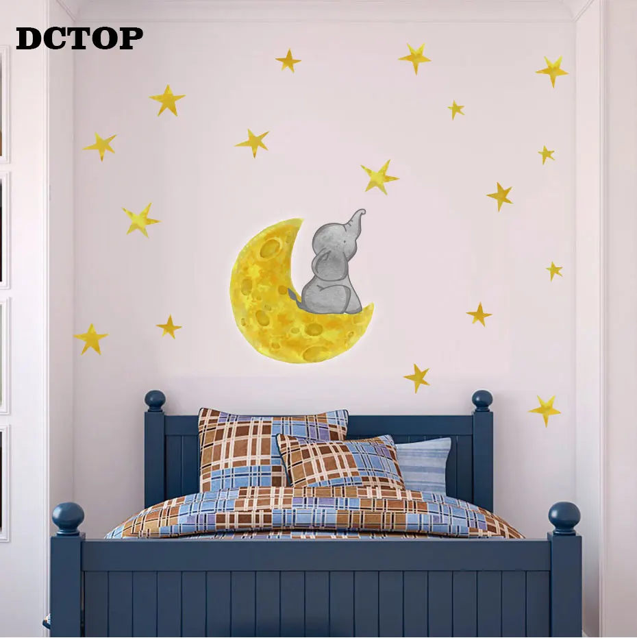 Детские настенные наклейки в виде слона Луны звезд для спальни детской комнаты