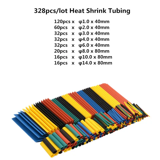 328pcs Heat Shrink Tubing Insulation Shrinkable Tube Assortment 2:1 Colorful Wrap Wire Cable Sleeve DIY Kit | Инструменты