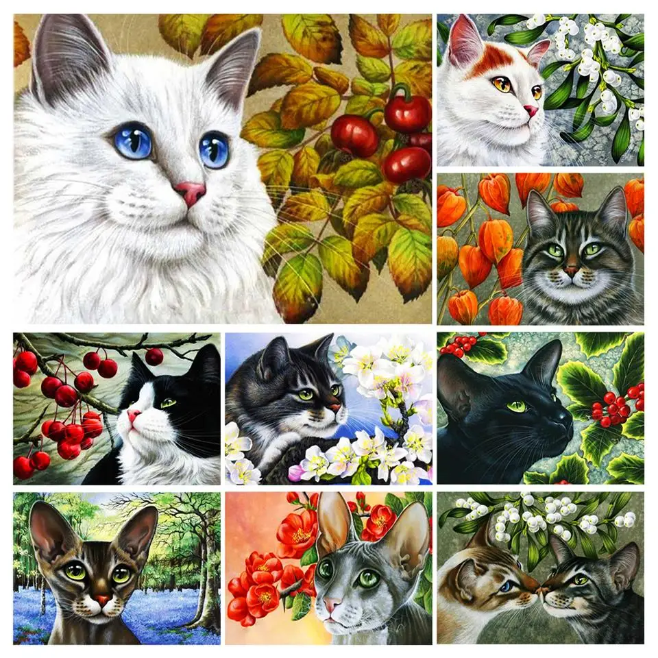 

5D алмазная живопись, животные, кошка, цветок, Набор для вышивки крестиком, полная вышивка стразы, картина «сделай сам», художественное украш...