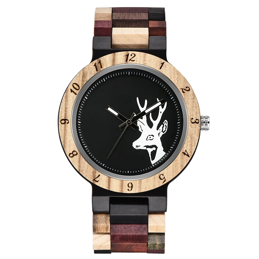 

Wood Stylish Handmade Wooden Watch for Women Men Hand-Made Bamboo Wristwatch Natural Deer Head Tattoo Quartz Watches Erkek Saati