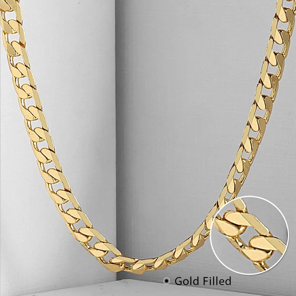5mm Mens Womens Necklace Chain Cut Flat Curb Cuban Link 585 Rose Yellow Gold Color GNM89 |