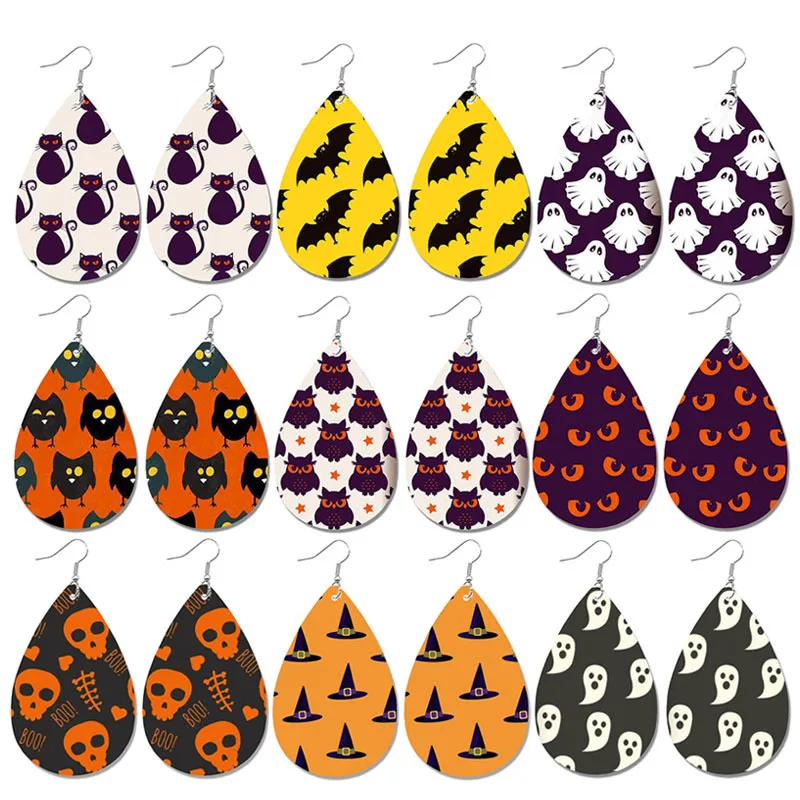 Новинка кожаные серьги летучая мышь призрак Хэллоуин модные легкие капельки с