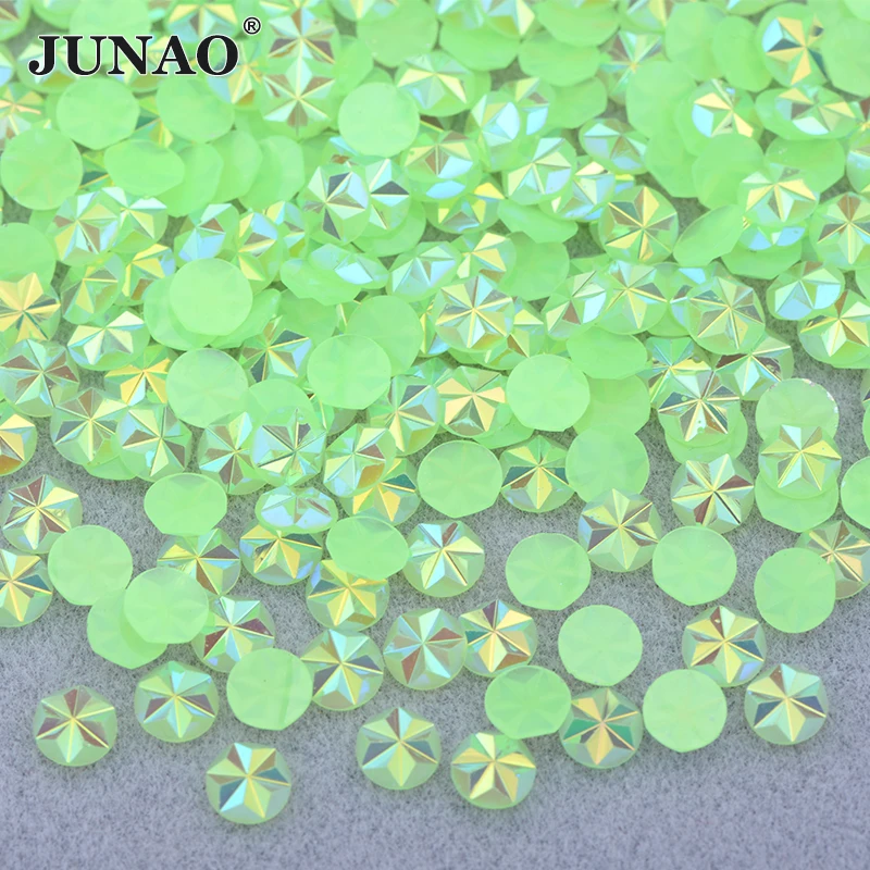 

JUNAO 500Pcs 5mm Jelly Green AB Resin Rhinestone Ice Flower Crystal Stone Stickes Nail Art Decoration Flatback Round Strass