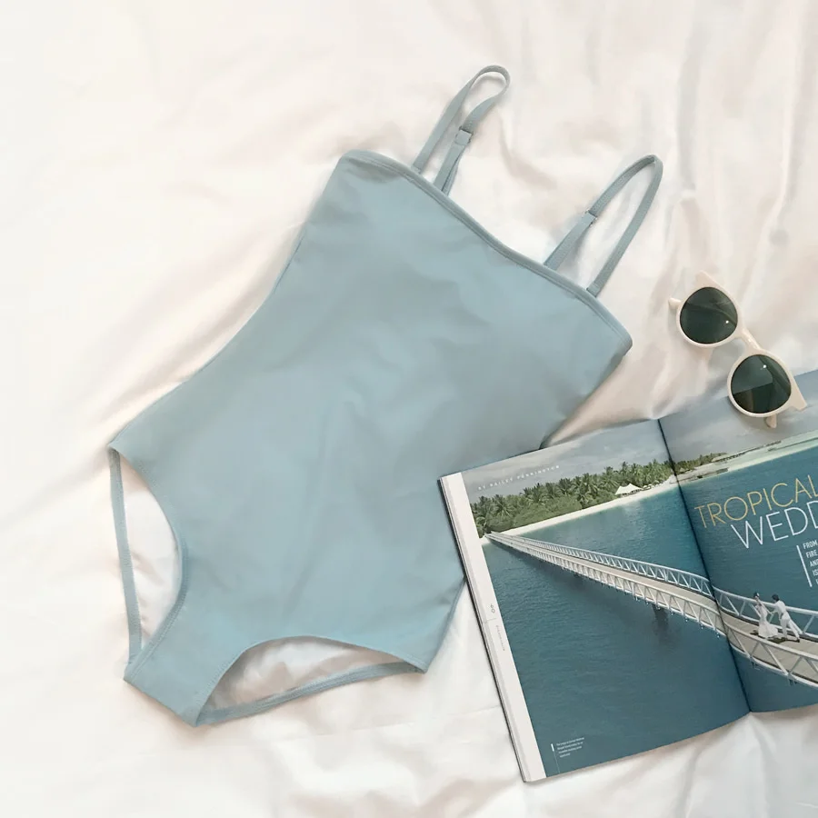 

Korean Swimwear One Piece Swimwear Women Solid Swimwear Swimsuit Padded Bathing Suit sexy Monokini Beachwear Summer