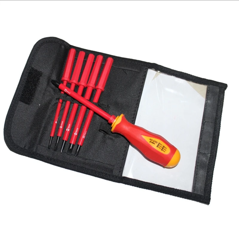 

1000V Insulated Electrician Screwdrivers Set with Magnetic Tips Slotted & Phillips Bits Non-Slip Grip Pouch Inlcuded