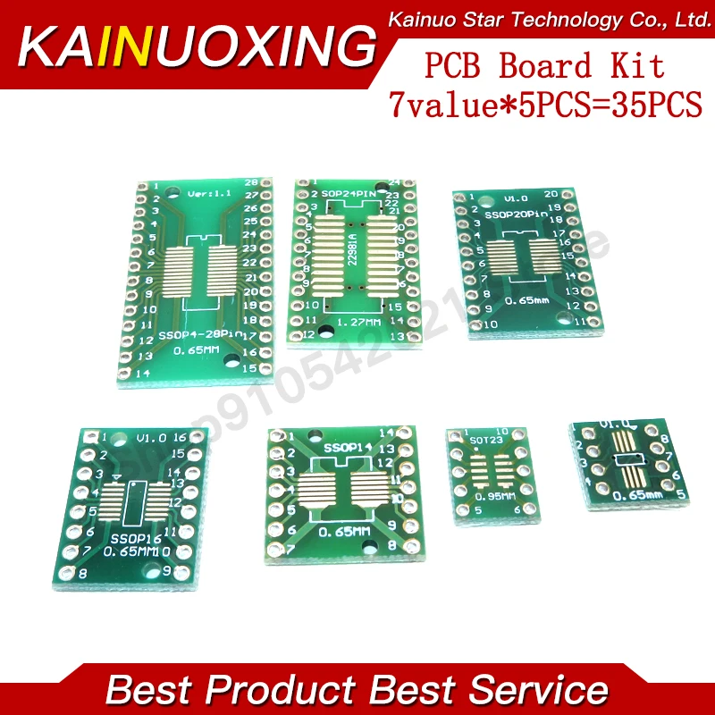 

35pcs=7value*5pcs PCB Board Kit SMD Turn To DIP SOP MSOP SSOP TSSOP SOT23 8 10 14 16 20 24 28 SMT To DIP