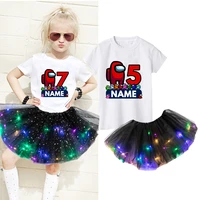 baby game customization short sleeve t shirt star shining dress hairpin 2021 girls party dress printed birthday tutu dresses