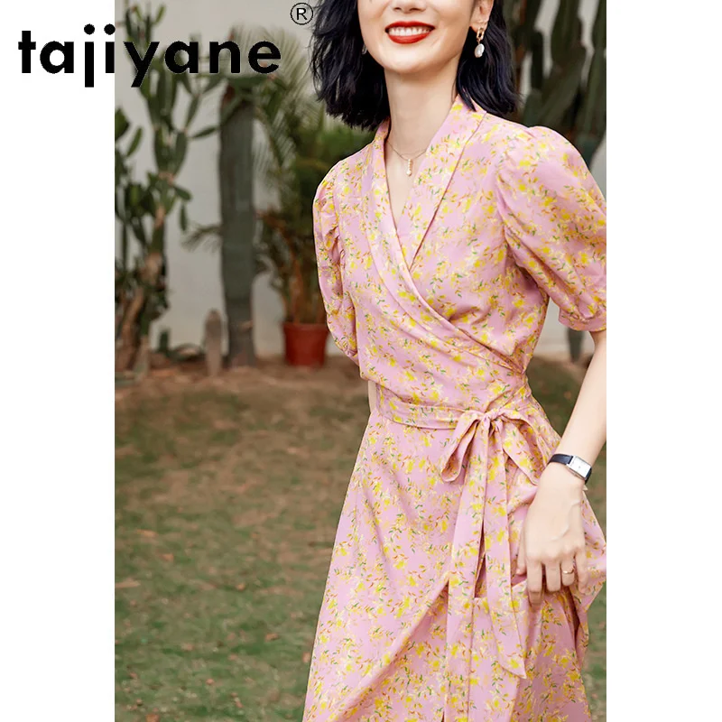 

Dress Silk 100% Women Summer 2021 Vintage Floral Dress Female Long Ladies Dresses Elegant Vestido De Mujer Pph4852