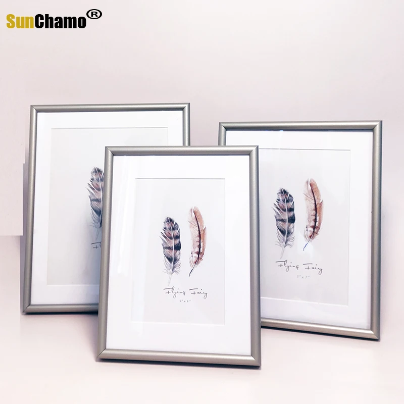 

New 6 Inch 7 Inch 8 Inch Champagne Gray Metal Aluminum Alloy Photo Frame Cardboard Photo Frame Setting Nordic Simple Atmosphere